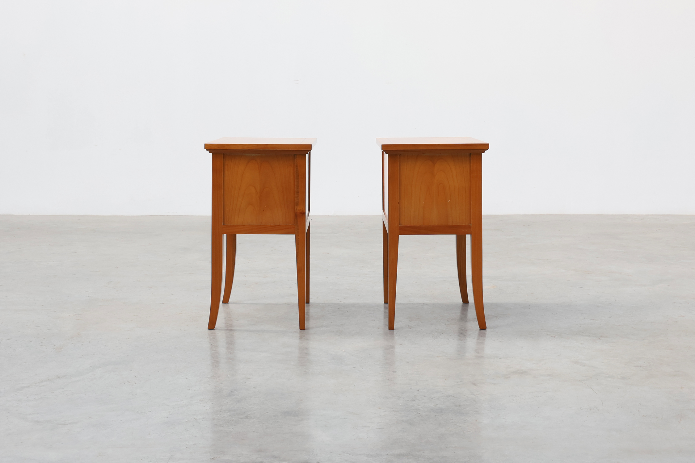 Pair of mid-century bedside tables with brass handles, France, 1950sthumbnail